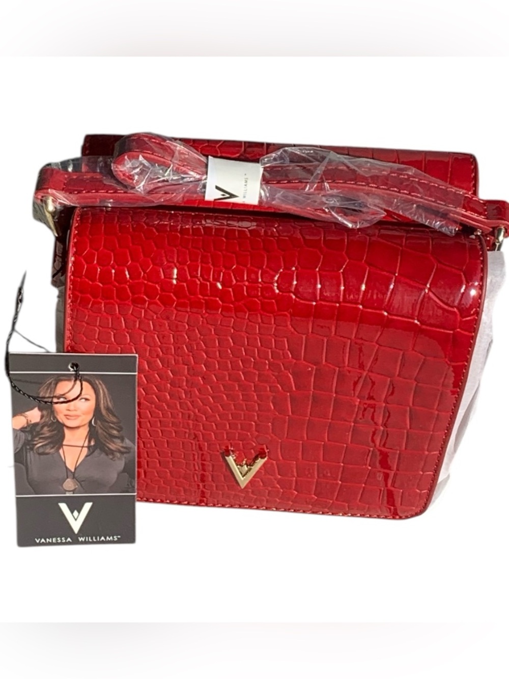 NWT. Vanessa Williams Croc-Embossed Convertible Crossbody Bag
